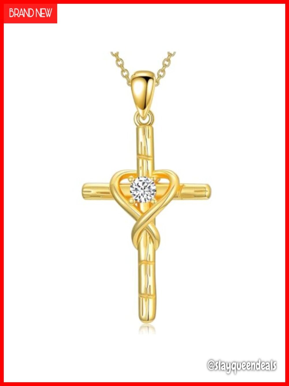 18K Gold Cross Pendant Necklace Infinity Heart 18+2 Inch Cable Chain